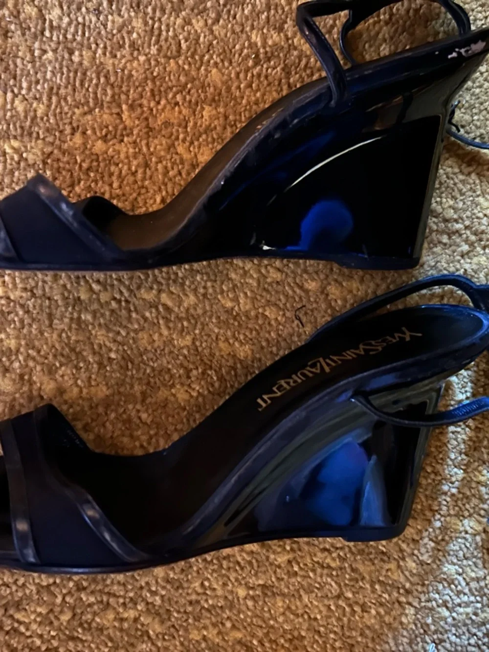 Yves Saint Laurent YSL Black Leather wedge heels  sexy comfy luxury vacation - Picture 4 of 12